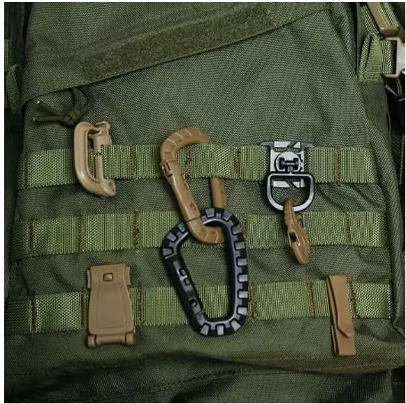 Set of 3 Tactical MOLLE D-Ring Carabiners - Durable Multipurpose Clips