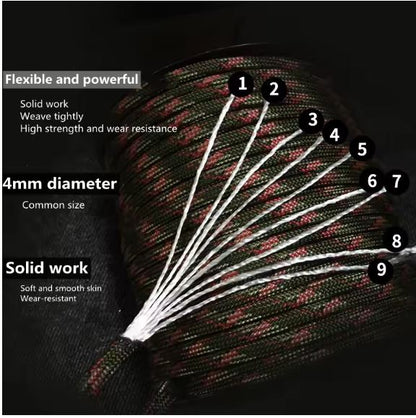 Camo Military-Grade Paracord for Outdoor Survival, 9-Strand, 4mm, 650lb Strength, 50m & 100m Lengths, Tactical Parachute Cord for Camping & Weaving