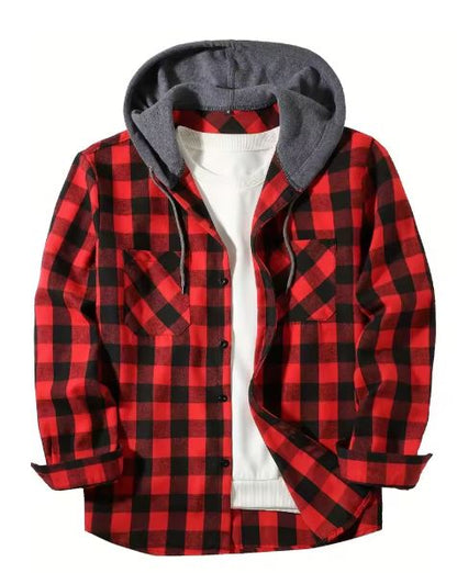 Men's Casual Hooded Plaid Flannel Shirts