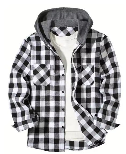 Men's Casual Hooded Plaid Flannel Shirts