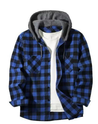 Men's Casual Hooded Plaid Flannel Shirts