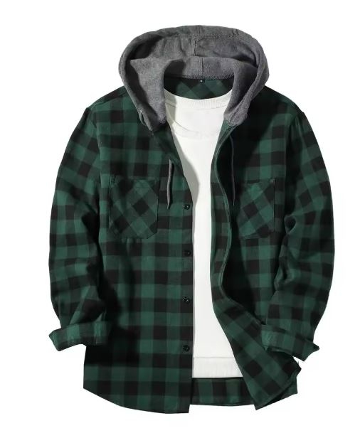 Men's Casual Hooded Plaid Flannel Shirts