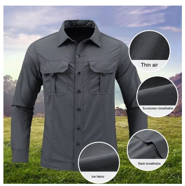 Lightweight Quick-Drying Tactical Shirt | Outdoor Military Long-Sleeve Work Shirt | Breathable Sports Top with Sun Protection